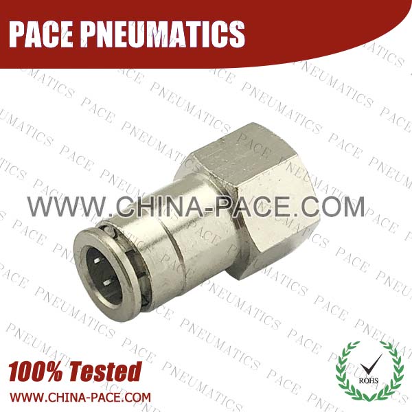 G Thread Female Straight Camozzi Type Brass Push In Air Fittings, All Brass Pneumatic Fittings, Nickel Plated Brass Air Fittings, Full Brass Push To Connect Fittings, one touch tube fittings, Push In Pneumatic Fittings